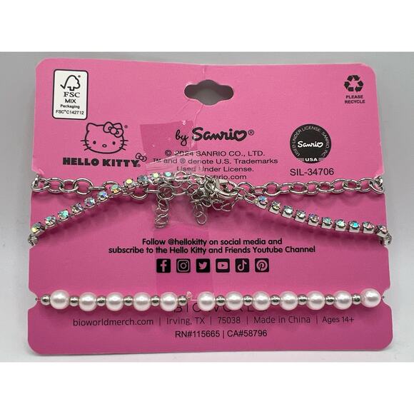 Hello Kitty Sanrio Girls 3-Pack Bling Pearl Bracelets by Bioworld NWT - Picture 2 of 2